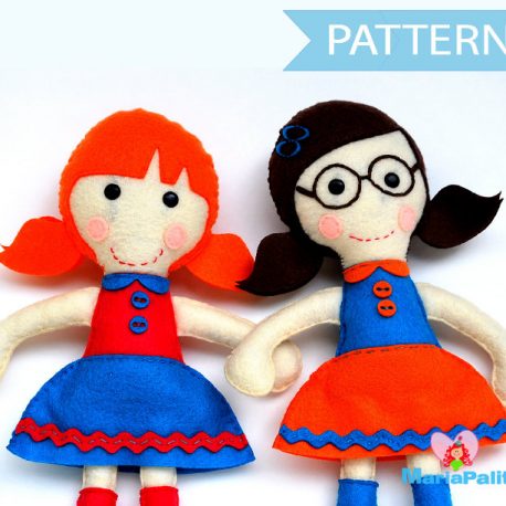 2 Doll Pattern, Felt Rag Doll Sewing Pattern, Two Doll Pattern Pack A1089
