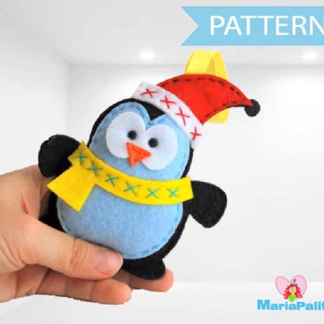 Christmas Penguin Pattern - Felt Penguin Christmas Ornament Pattern, Pdf sewing pattern A480
