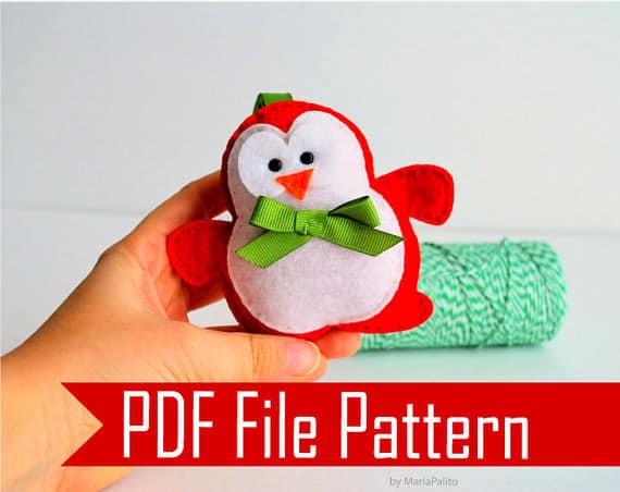Christmas Penguin Pattern,  Penguin Christmas Ornament, Sewing Pattern Pdf Sewing Pattern A509