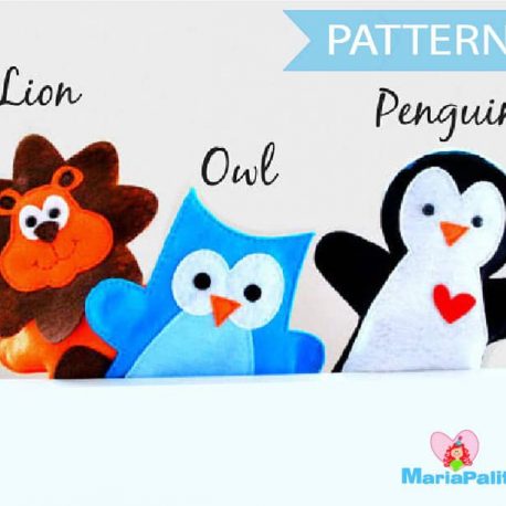 PDF Sewing Pattern for Lion, Owl and Penguin Hand puppet A510 PDF Sewing pattern