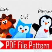 PDF Sewing Pattern for Lion, Owl and Penguin Hand puppet A510 PDF Sewing pattern